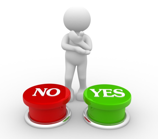 man-choosing-yes or no button